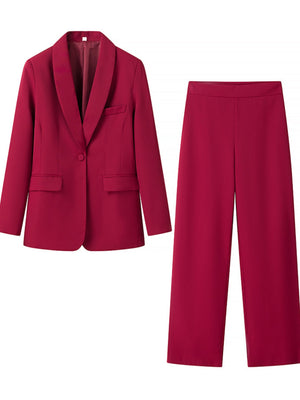 Lapel Suit Jacket High-waisted Loose-fitting Trousers 2-piece Sets
