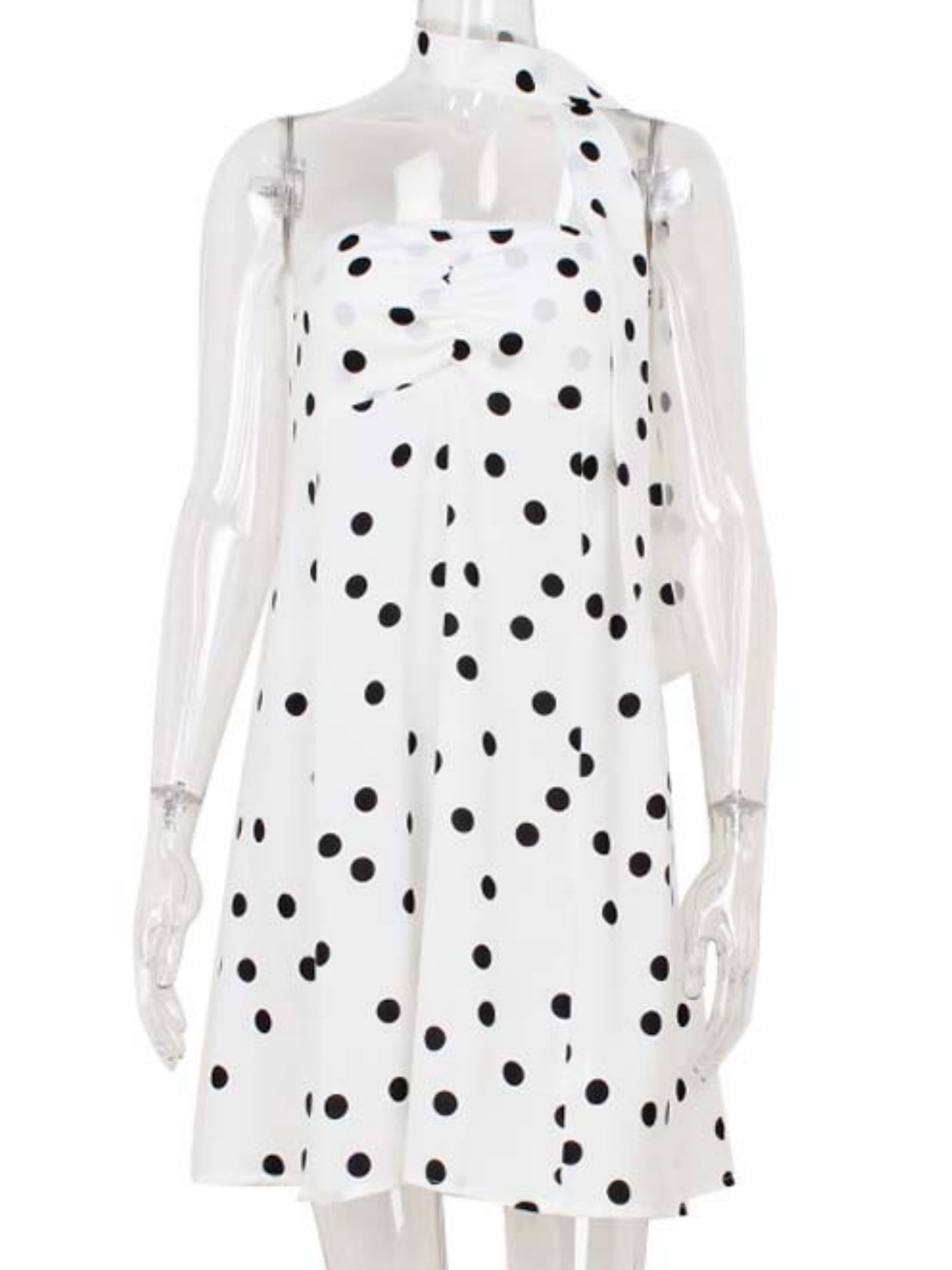 Polka Dots Wear A Scarf Strapless Mini&Short Dresses