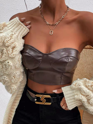 PU Glossy Patent Leather Cropped Tube Top