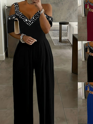 Polka Dot Print Off-shoulder Wide Leg Jumpsuits