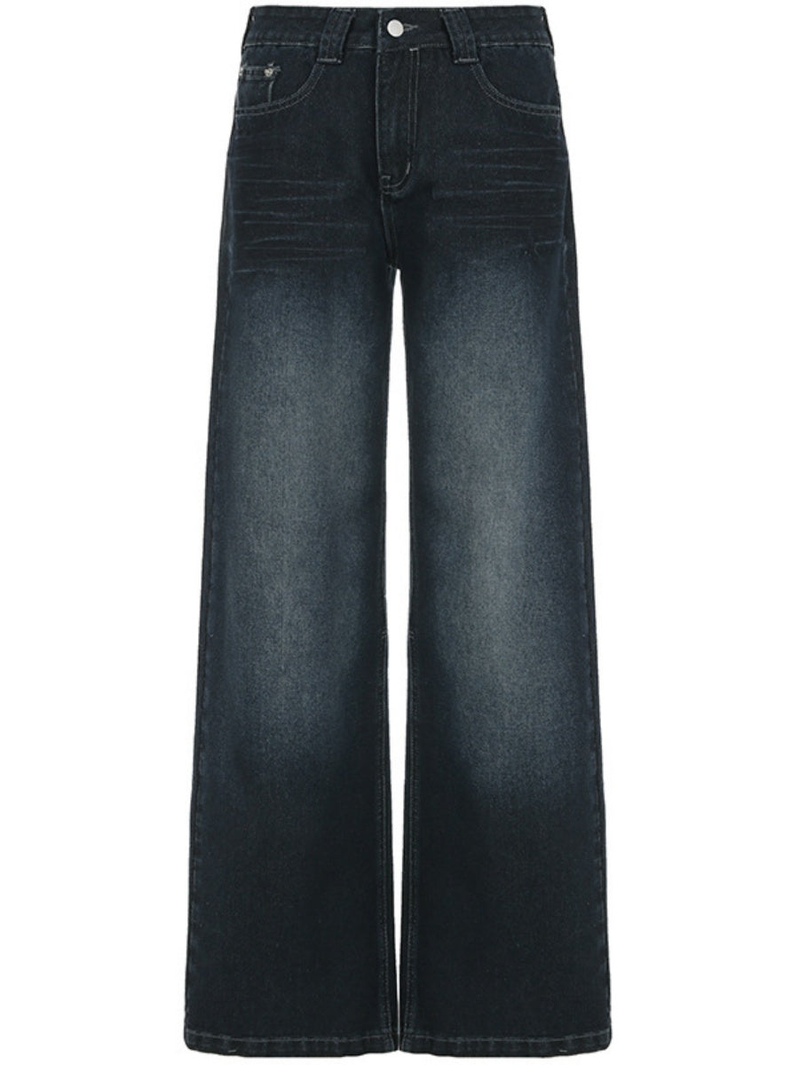 Zipper Wide Leg Mopping Jeans