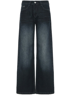 Zipper Wide Leg Mopping Jeans