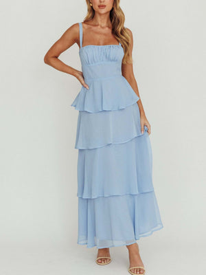 Pleated Splicing Sundress Lace-up Backless Sweet Maxi Dresses