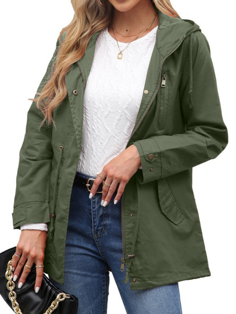 Cotton Loose Solid Color Pocket Hooded Jackets