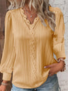 Lace Trim V-neck Long Sleeve Shirt T-shirts