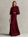 Satin Shawl-Sleeve Long Dress Two-Piece Set