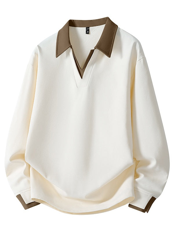 V-neck Color Matching Loose Simplicity Polo
