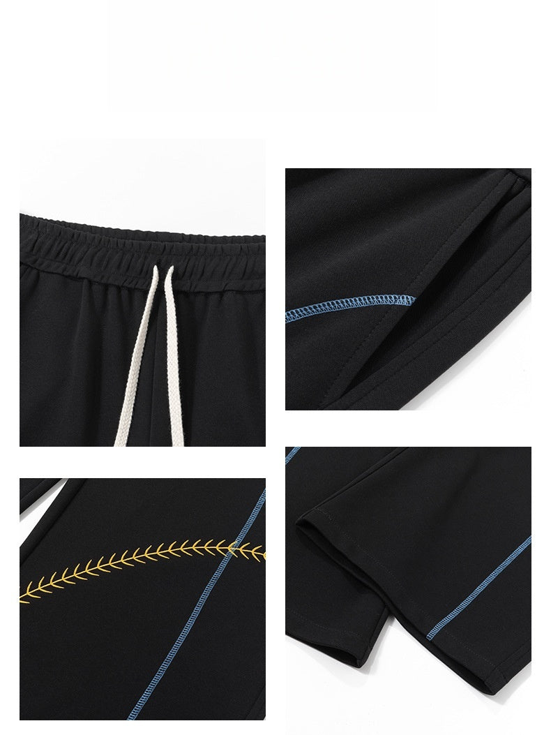 Color-blocked Embroidery Line Straight-fit Sweatpants