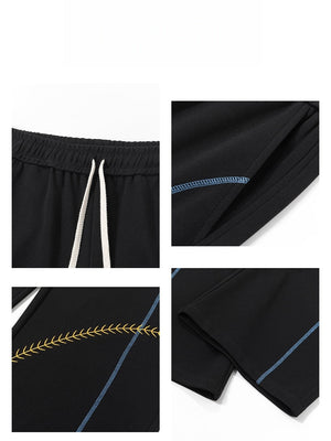 Color-blocked Embroidery Line Straight-fit Sweatpants