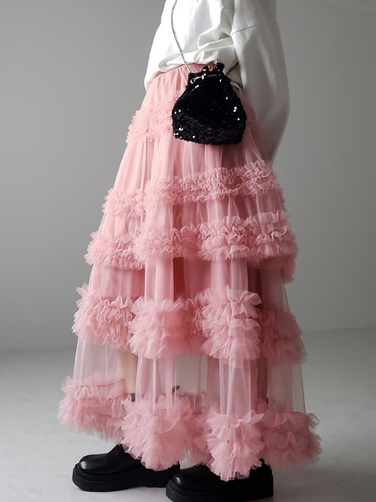 Mesh Three Floors Sweet A-line Skirt