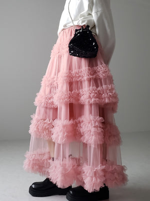 Mesh Three Floors Sweet A-line Skirt