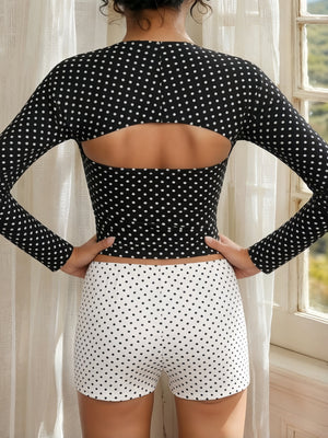 Polka Dots Long-sleeved Shawl Strapless Shorts 3-piece Sets