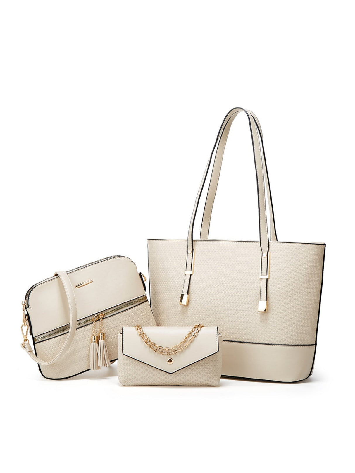 3-piece Plaid Embossed Tote Bag Set