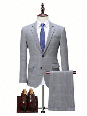 Plaid Slim-fit Business Suit 2-piece Sets Set