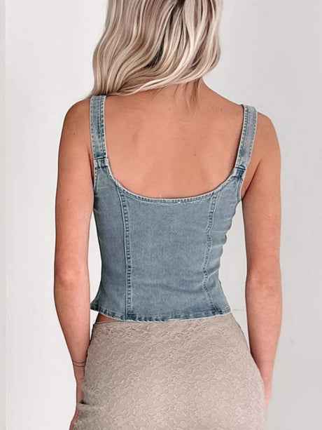 Denim Cardigan Sleeveless Zipper Tank Tops