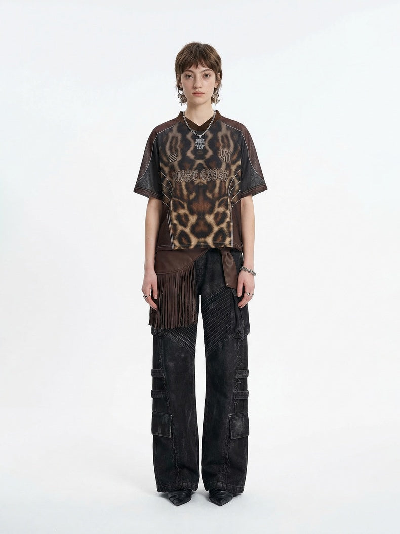 Leopard Print Net Hole Jersey Printed T-shirts