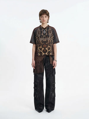 Leopard Print Net Hole Jersey Printed T-shirts