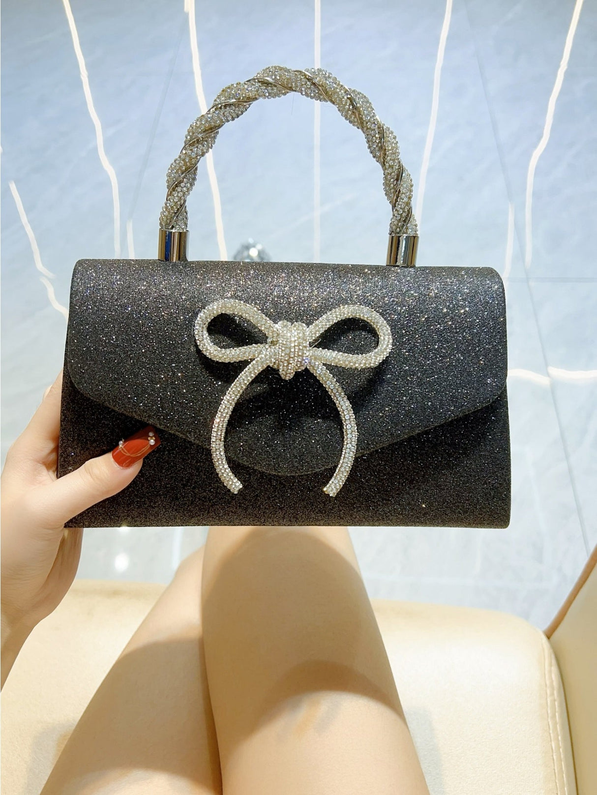 Liber Four Seasons ACC Sequin Bow Small Square Bag