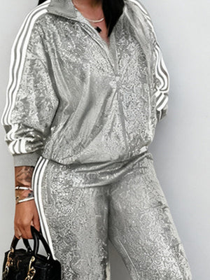 Slim Fit Sequins Jacket Pants Set Leisure 2-piece Sets