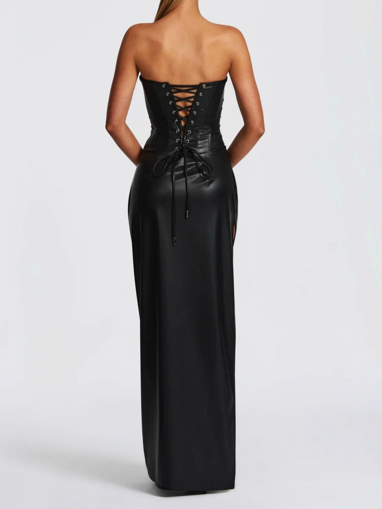 Back Strap Strapless Side Fork Maxi Dresses