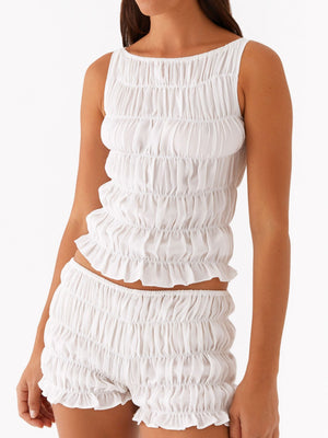 Pleated Navel Curled Hem Backless And Navel Exposed 2-piece Sets