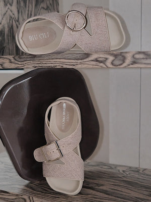 BIUCILI Mutual Performance Original Asymmetrical Design Old Qian Resort Style Square Toe Woven Basic Women's Sandals