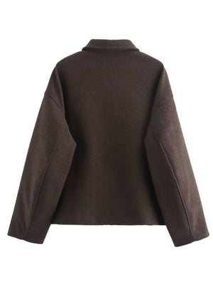 Lapel Zipper Solid Color Simple Oversized Woolen Jacket