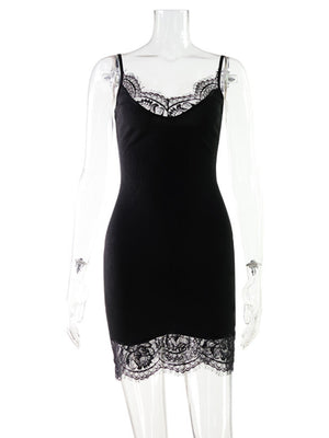 Lace Trim Slim-fit Camisoles Mini&Short Dresses