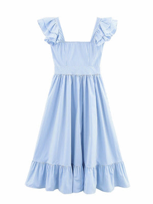 Square Collar Ruffle Button Slit Big Swing Sweet Maxi Dresses