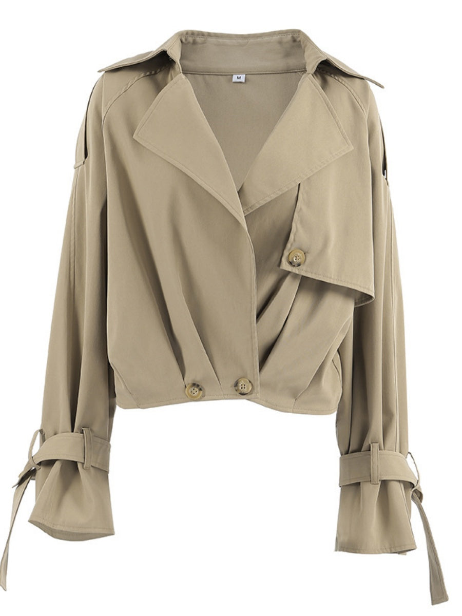 Short Button Decoration Lapel Trench Coat