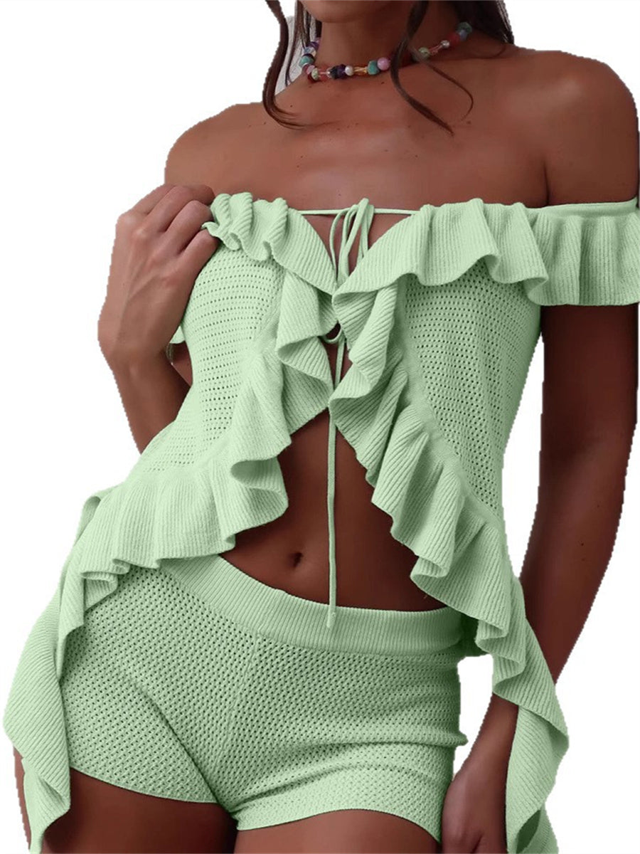 Liber Summer Women's Ruffle Solid Color 2-piece Sets
