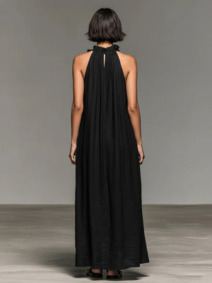 Backless Solid Color Midi Dress