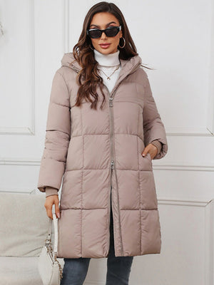 Hooded Zipper Mid-length Thick Down Jacket