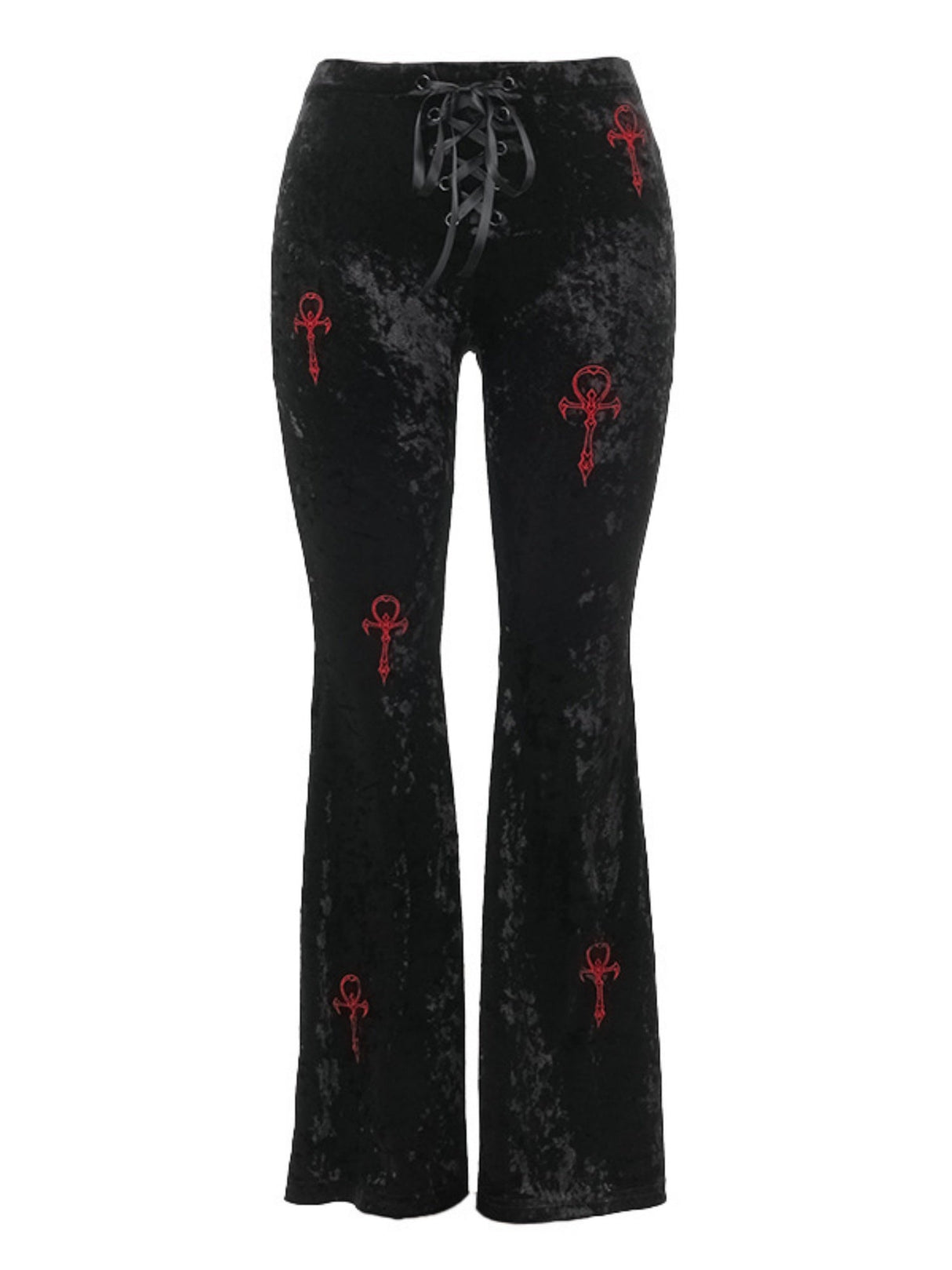 Y2K Velvet Ribbon Embroidery High-waisted Flared Pants Slimming Pants
