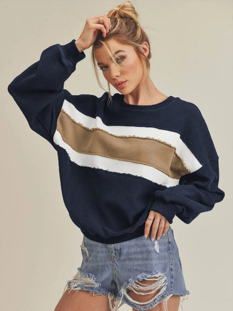 Women's Autumn/Winter Color-Blocked Crew Neck Long-Sleeved Sweatshirt