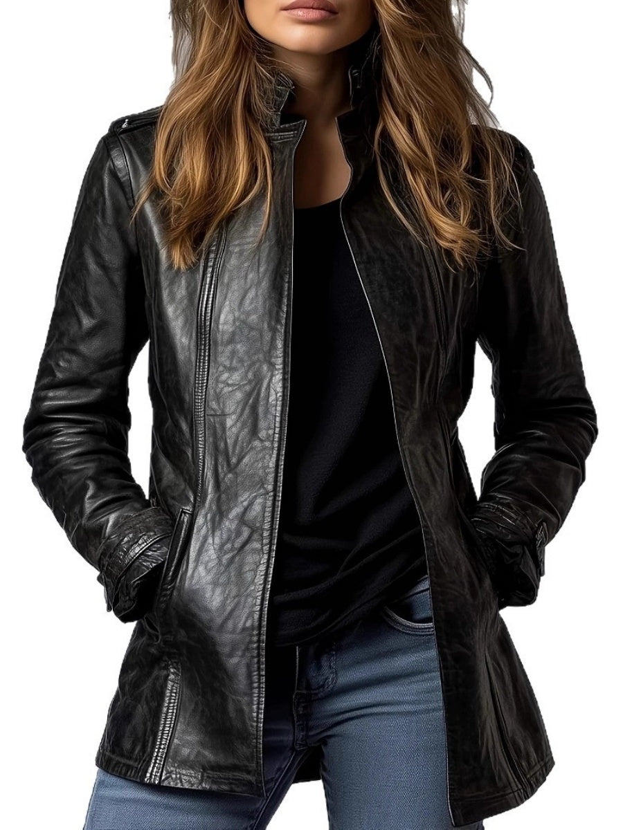 【EXPÉDITION NORMALE】Veste en cuir à col montant et manches longues style gothique