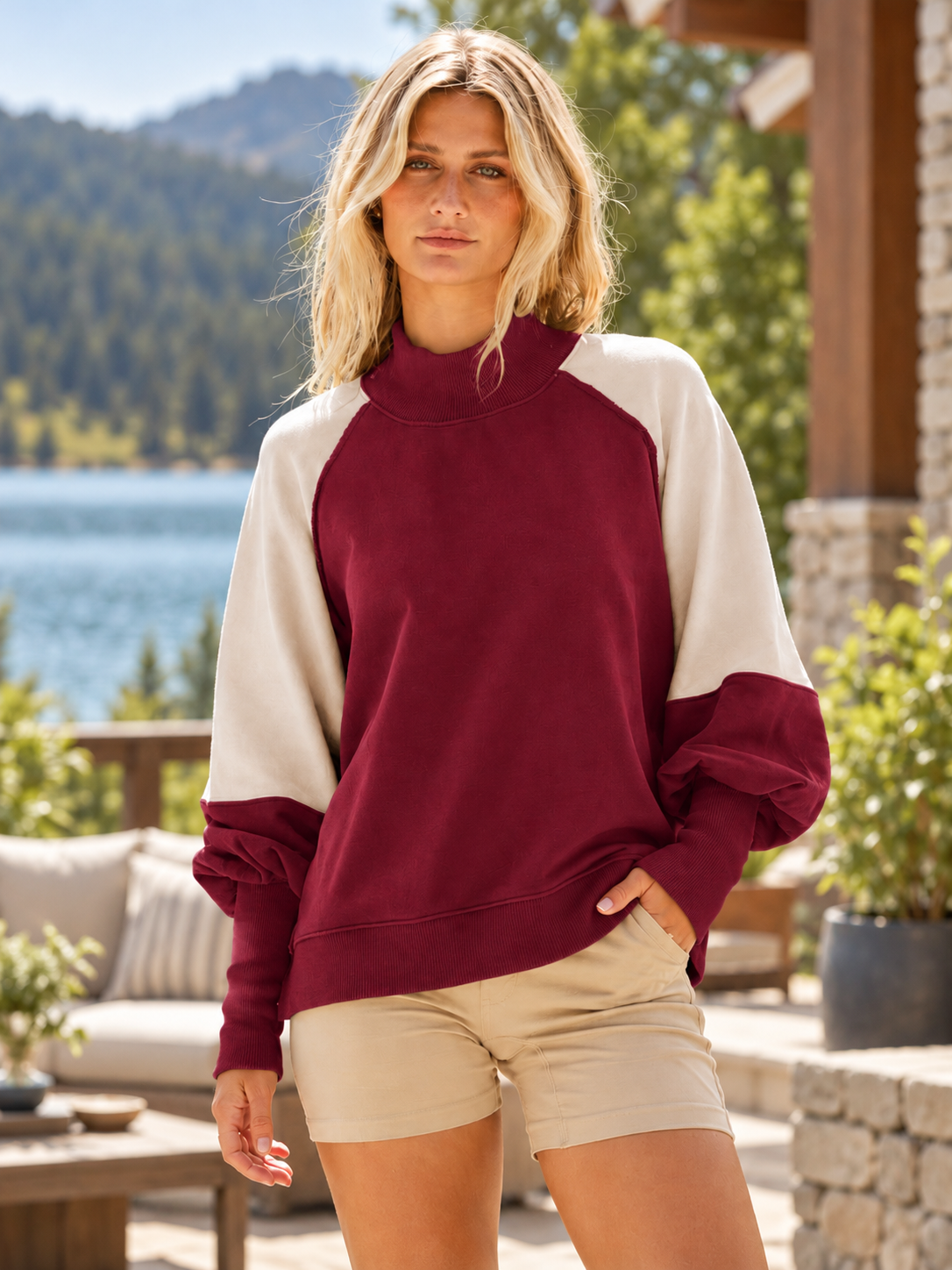Women's Autumn/winter Color-blocked Turtleneck Long-sleeved Sweatshirt