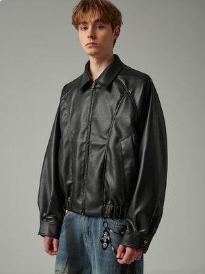 Solid Color Cleanfit Short Leather Jacket Lapel Jacket