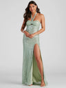 Halter-Neck High Side Split Sequins Maxi Dresses