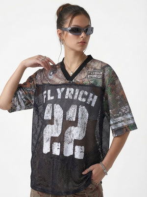 Camouflage Patchwork Baseball Hollow Out Breathable T-shirts