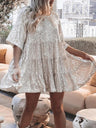Sequins Crew Neck Loose Waist Short Sleeve Dress