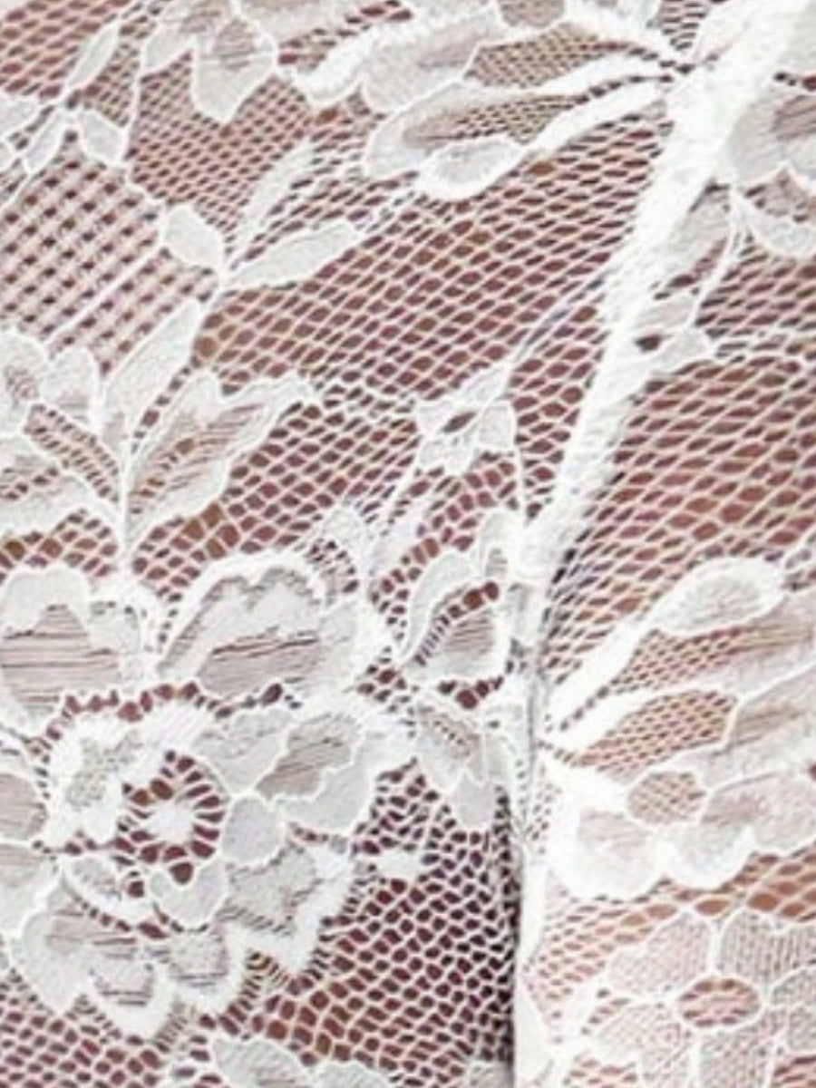 Long-sleeved High-neck Sheer Lace Slim Fit Elegant And Form-fitting Daily Party Outfit: Mesh/sheer Top