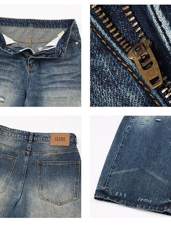 Washing Old Hole Patch Machete Vintage Wide-leg Jeans