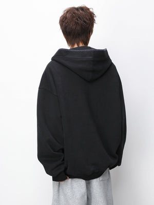 Color-blocked Half-open Collar Hoodie