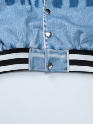 Loose Fit Baseball Jacket Letter Print Short Cut Casual Street Style Jacket