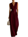 V-neck Waist Wide-leg Pants Sleeveless Temperament Grace Commuting Jumpsuits