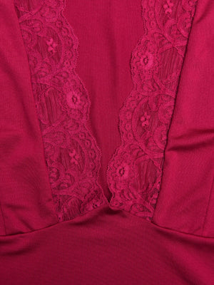 Sexy And Hot Long-sleeved Fitted V-neck Top With Lace Trim