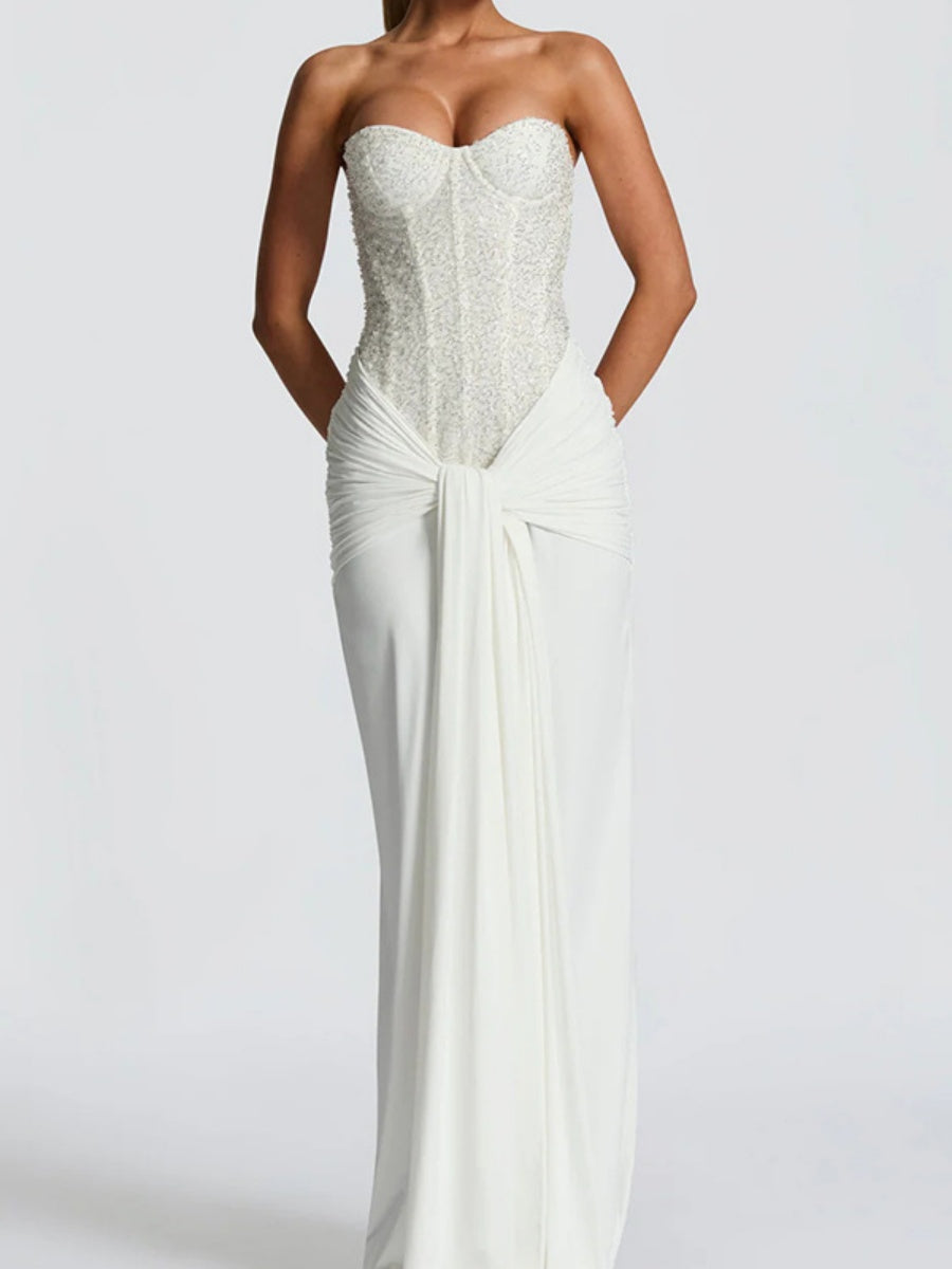 Sequins Tube Top Splicing Bandage Formal Dress Maxi Dresses