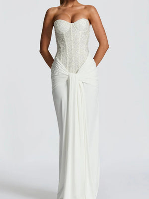 Sequins Tube Top Splicing Bandage Formal Dress Maxi Dresses