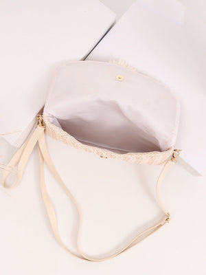 Solid Color Vacation Floral Straw Crossbody Bag